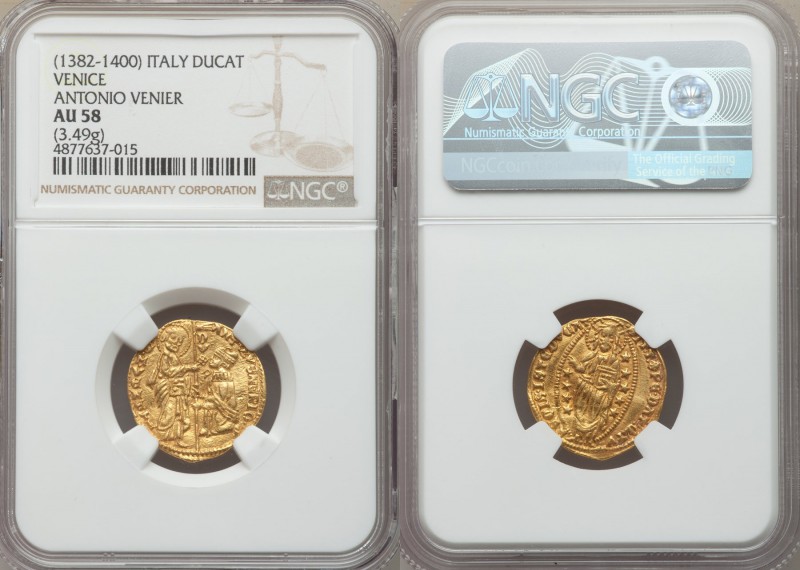 Venice. Antonio Venier (1382-1400) gold Ducat ND AU58 NGC, cf. CNI-VIIa.36 (ther...