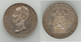 Willem II 2-1/2 Gulden 1849 Good XF (light surface hairlines), KM69.2. 38mm. 24.90gm. Splendidly toned with champagne accents juxtaposed against gunme...