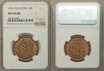 British Mandate 2 Mils 1941 MS64 Red and Brown NGC, KM2. 

HID09801242017