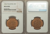 British Mandate 2 Mils 1942 MS64 Red and Brown NGC, KM2. 

HID09801242017