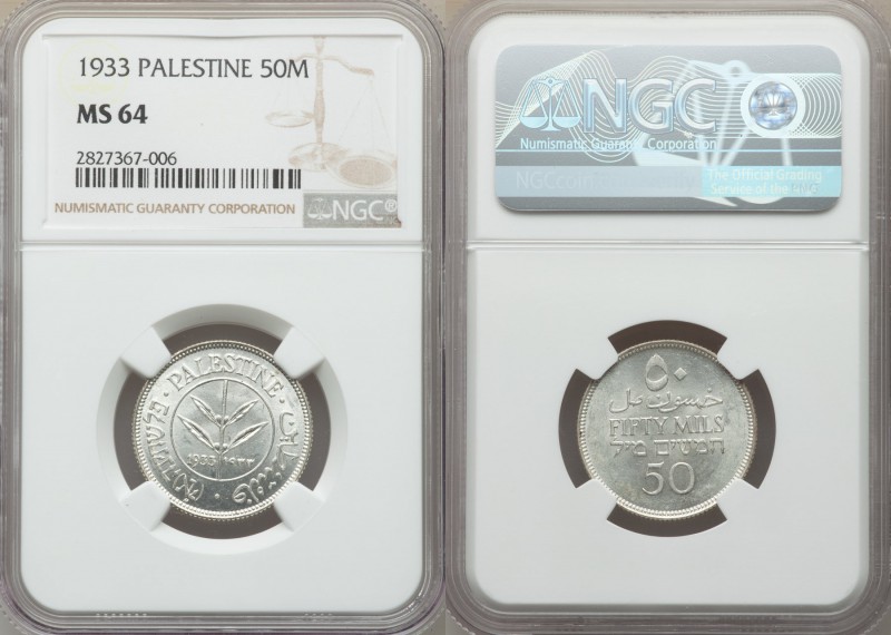 British Mandate 50 Mils 1933 MS64 NGC, KM6. 

HID09801242017