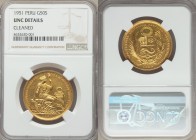 Republic gold 50 Soles 1951 UNC Details (Cleaned) NGC, KM230. AGW 0.6772 oz. 

HID09801242017