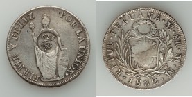 Spanish Colony. Ferdinand VII Counterstamped 8 Reales ND (1832-1834) VF (cleaned), KM83. 38mm. 26.27gm. Displaying crowned F.7.o counterstamp on a Per...