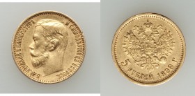 Nicholas II gold 5 Roubles 1899-ЭБ XF (cleaned, scratched), St. Petersburg mint, KM-Y62, Bit-23. 18mm. 4.26gm. AGW 0.124 oz. 

HID09801242017
