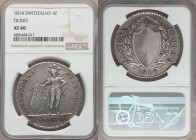 Ticino. Canton 4 Franchi 1814 XF40 NGC, KM6. One of the scarcest of all the cantonal 4 Franken types, with just 7,921 pieces minted, and notably diffi...