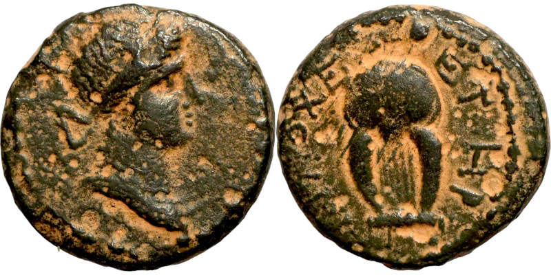 Pseudo-autonomous issue, time of Nero, 54-68. Ae Laureate and draped bust of Apo...