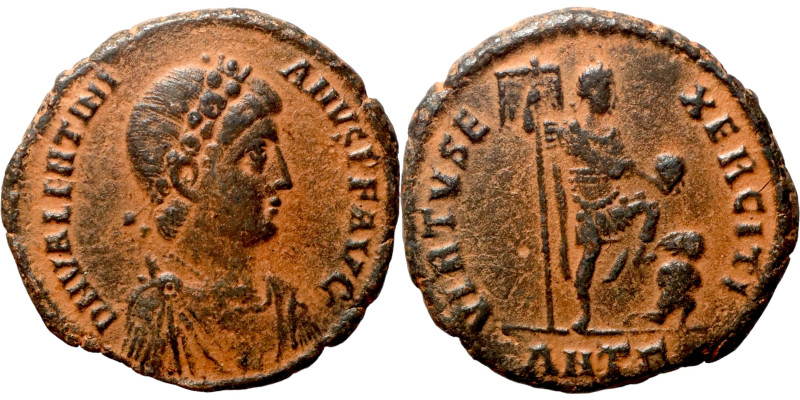 Valentinian II. (392-395 AD). Follis. Antioch. Obv: DN VALENTINIANVS PF AVG. dia...