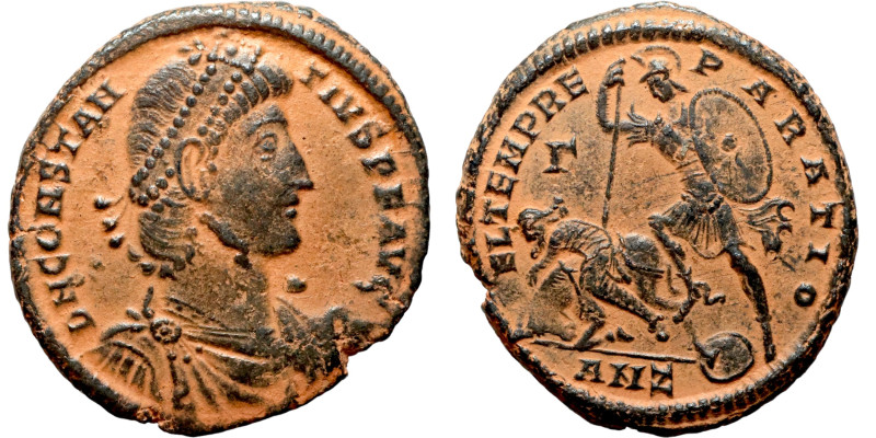 Constantinus II. (351-354 AD). Follis.Obv: D N CONSTANTIVS P F AVG. diademed bus...