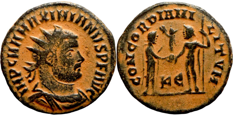 Maximianus. (286-305 AD). Æ Antoninian. Obv: IMP C M A MAXIMIANVS P F AVG. radia...