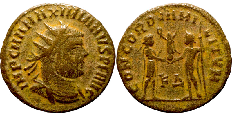 Maximianus. (286-305 AD). Æ Antoninian. Obv: IMP C M A MAXIMIANVS P F AVG. radia...