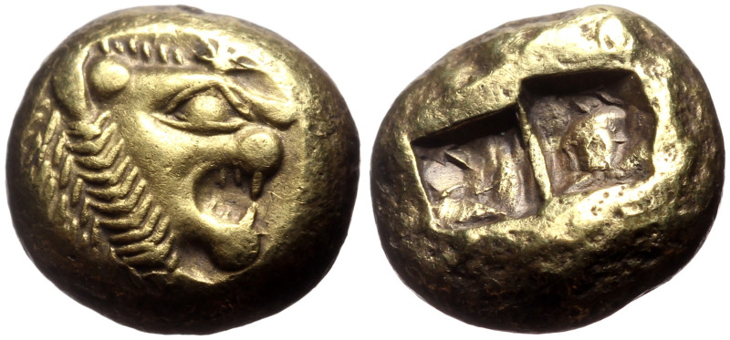 Kings of Lydia, Alyattes EL Trite (Gold, 4.65g, 12mm) Sardes, ca 610-546 BC. 
Ob...