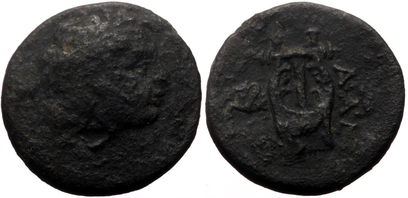 Mysia, Lampsakos AE (Bronze, 6.54g, 21mm) ca 190-85 BC.
Obv: Laureate head of A...