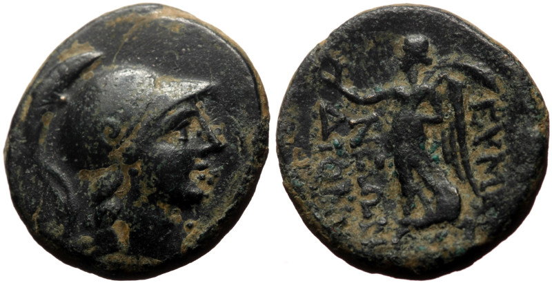 Phrygia, Eumeneia AE (Bronze, 5.89g, 20mm) ca 133-0 BC
Obv: Helmeted head of Ath...