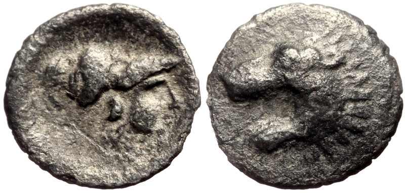 Pamphylia, Side AR Obol (Silver, 0.40g, 11mm) ca 370-360 BC. 
Obv: Head of a lio...