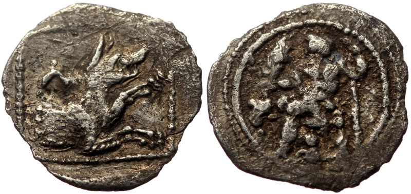 Lykaonia, Laranda AR Obol (Silver, 0.53g, 14mm) ca 324-323 BC. 
Obv: Baaltars se...