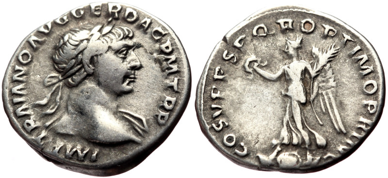 Trajan (117-138) AR Denarius (Silver, 3.39g, 19mm) Rome, 103-111. 
Obv: IMP TRAI...