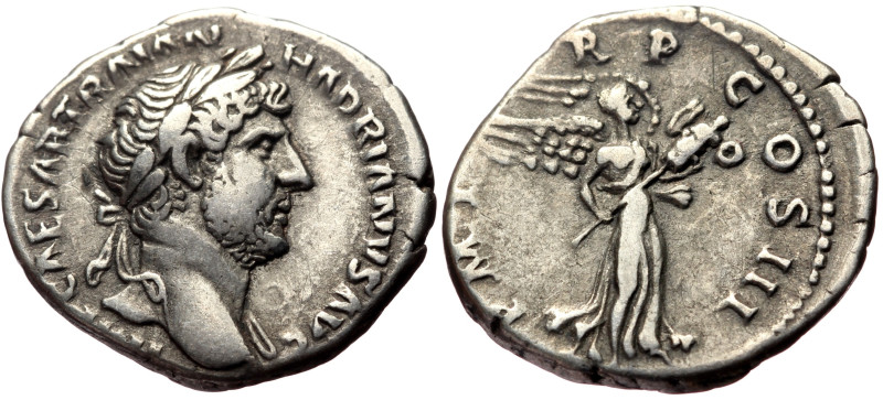 Hadrian (117-138) AR Denarius (Silver, 3.23g, 19mm) Rome, 119-122. 
Obv: IMP CAE...