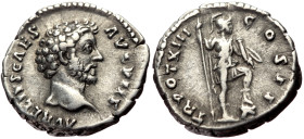 Marcus Aurelius (Caesar, 139-161) AR Denarius (Silver, 3.59g, 18mm) Rome, 158-159 
Obv: AVRELIVS CAESAR AVG PII F, bare head right 
Rev: TR POT XIII C...