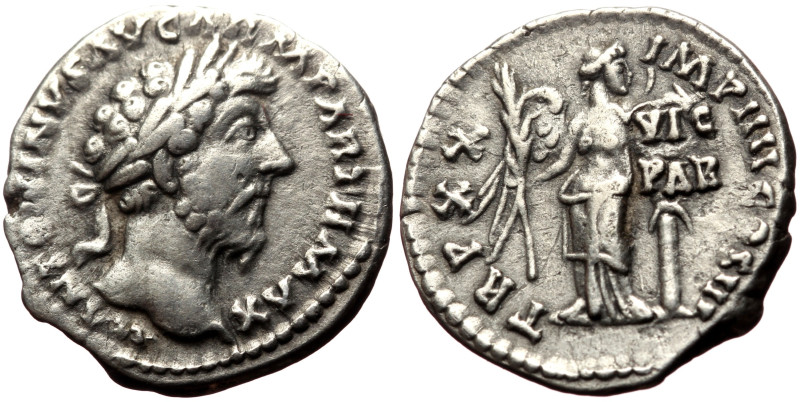 Marcus Aurelius (161-180) AR Denarius (Silver, 3.13g, 18mm) Rome, 166. 
Obv: M A...