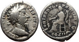 Marcus Aurelius (161-180) AR Denarius (Silver, 2.84g, 19mm) Rome.
Obv: M ANTONINVS AVG ARM PARTH MAX, Laureate head right.
Rev: FORT RED TR P XXIII IM...