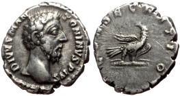 Marcus Aurelius (Died 180) AR Denarius (Silver, 3.59g, 18mm) Rome, 180 
Obv: DIVVS M ANT – ONINVS PIVS, Bare head r. 
Rev: CONSECRATIO Eagle standing ...