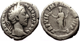 Commodus (177-192) AR Denarius (Silver, 3.00g, 18mm) Rome.
Obv: M ANTONINVS COMMODVS AVG, Laureate head right.
Rev: TR P VII IMP IIII COS III P P, Fel...