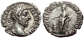 Commodus (177-192) Denarius (Silver, 2.64g, 18mm) Rome, 187 
Obv: M COMM ANT P FEL AVG BRIT, Head laureate r. 
Rev: AVCT PIET P M TR P XII IMP VIII CO...