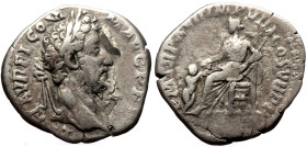 Commodus (161-192) AR Denarius (Silver, 2.69g, 18mm) Rome, 192 
Obv: L AEL AVREL CO-MM AVG P FEL , laureate bust facing right, with drapery on left sh...