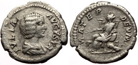 Julia Domna (193-211) AR Denarius (Silver, 2.30g, 19mm) Rome.
Obv: IVLIA AVGVSTA, Draped bust right.
Rev: MATER DEVM, Cybele seated left on throne bet...