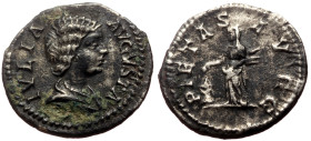 Julia Domna (193-217) AR Denarius (Silver, 3.15g, 19mm) Rome, 196-211
Obv: IVLIA – AVGVSTA, Draped bust r. 
Rev: PIETAS – AVGG, Pietas standing l., ho...