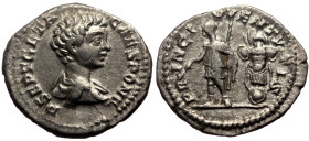 Geta AR Denarius (Silver, 3.35g, 20mm) Rome, 200-202 
Obv: P SEPT GETA CAES PONT, bare-headed and draped bust to right. 
Rev: PRINC IVVENTVTIS, Prince...