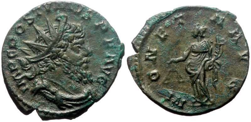 Postumus (260-269) AE Antoninianus (Bronze, 3.23g, 20mm) Treveri.
Obv: IMP C POS...