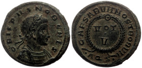 Crispus (Caesar. 317-326) AE Follis (Bronze, 2.84g, 19mm) Aquileia, 321 
Obv: CRISPVS NOB CAES, laureate, draped and cuirassed bust right 
Rev: CAESAR...