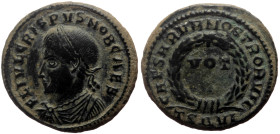Crispus (Caesar, 317-326) AE (Bronze, 3.10g, 19mm) Thessalonica, 320. 
Obv: FL IVL CRISPVS NOB CAES, laureate, draped and cuirassed bust left 
Rev: CA...