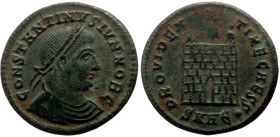 Constantine II (Caesar 317-337) AE Follis (Bronze, 2.70g, 19mm) Heraclea, 5th officina, 329-330
Obv: CONSTANTINVS IVN NOB C, laureate, draped and cuir...
