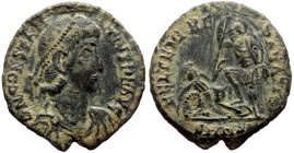 *never recorded by acsearch*
Constantius II (337-361) AE Follis (Bronze, 2.43g, 18mm) Thessaloniki, 350
Obv: DN CONSTANTIVS PF AVG, Draped and diademi...