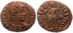 Gratian (367-383) AE (Bronze, 2.59g, 17mm) Antioch, 378-383. 
Obv: D N GRATIANVS P F AVG, pearl-diademed, draped and cuirassed bust to right 
Rev: CON...