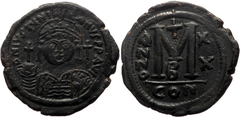 Justinian I (527-565) AE Follis (Bronze, 19.80g, 35mm) Dated RY 20 (546/7). Cons...