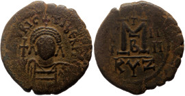 Maurice Tiberius (582-602) AE Follis (Bronze, 11.17g, 27mm) Cyzicus 
Obv: σ N mAVRIC TIbЄR PP A , crownd and cuirassed bust of Maurice facing, holding...