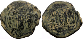 Heraclius, with Heraclius Constantine (610-641) AE Follis (Bronze, 10.68g, 34mm) Constantinople, 2nd officina,
Obv: Heraclius, on left, and Heraclius...