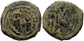Heraclius, with Heraclius Constantine (610-641) AE Follis (Bronze, 10.38g, 30mm) Constantinople, 5th officina,
Obv: Heraclius, on left, and Heraclius...