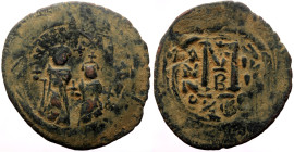 Heraclius, with Heraclius Constantine (610-641) AE Follis (Bronze, 10.94g, 36mm) Constantinople, 2nd officina, 
Obv: Heraclius, on left, and Heraclius...