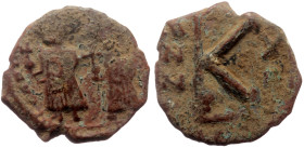 Unidentified Byzantine AE (Bronze, 1.98g, 16mm) possibly reduced AE Follis issued by Heraclius and Constantine (610-641)