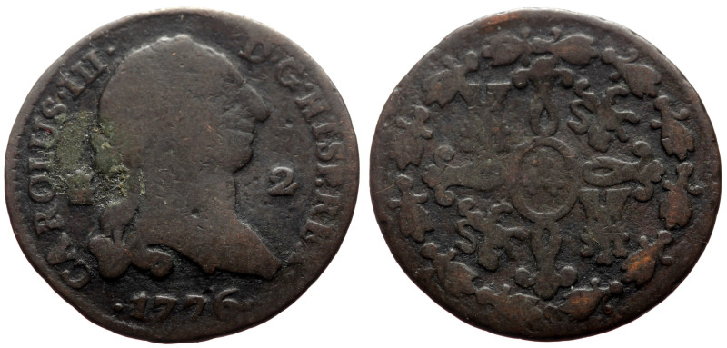 Spain, Charles III (1759-1788) AE 2 maravedis (Bronze, 2.08g, 19mm) Madrid, 1776...