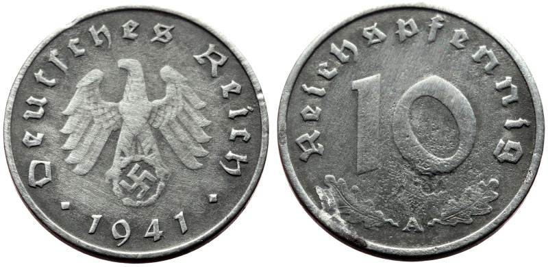 Germany, Third Reich 10 Rechispfennig (3.79g, 21mm) Berlin, 1941
Ref: KM# 101, ...