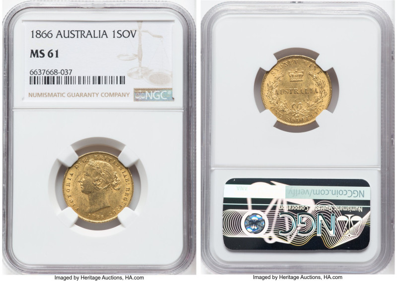 Victoria gold Sovereign 1866-SYDNEY MS61 NGC, Sydney mint, KM4, Marsh-A371. HID0...