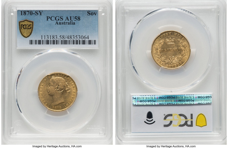 Victoria gold Sovereign 1870-SYDNEY AU58 PCGS, Sydney mint, KM4, Marsh-A375. HID...