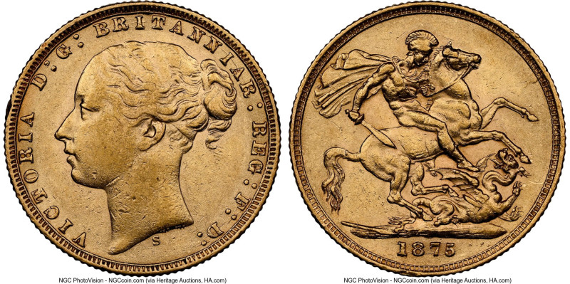 Victoria gold "St. George" Sovereign 1875-S AU53 NGC, Sydney mint, KM7, S-3858A....