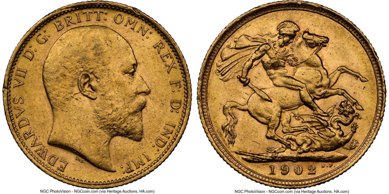 Edward VII gold Sovereign 1902-S AU58 NGC, Sydney mint, KM15, S-3973. HID0980124...