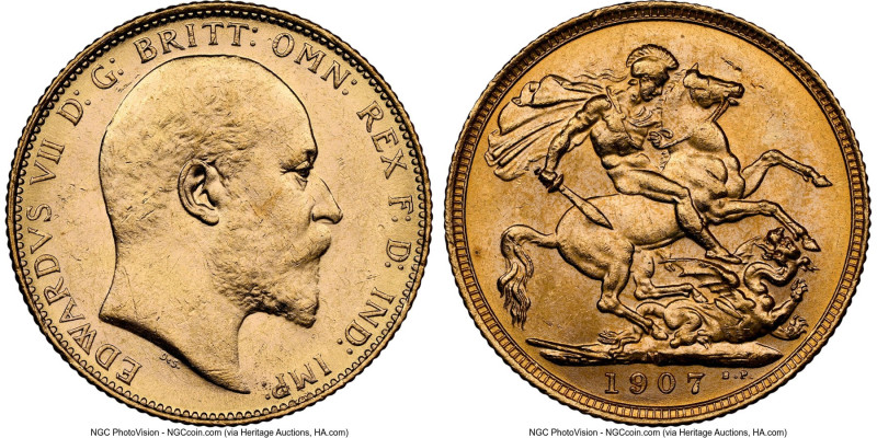 Edward VII gold Sovereign 1907-M MS63 NGC, Melbourne mint, KM15, S-3971. HID0980...